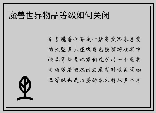 魔兽世界物品等级如何关闭